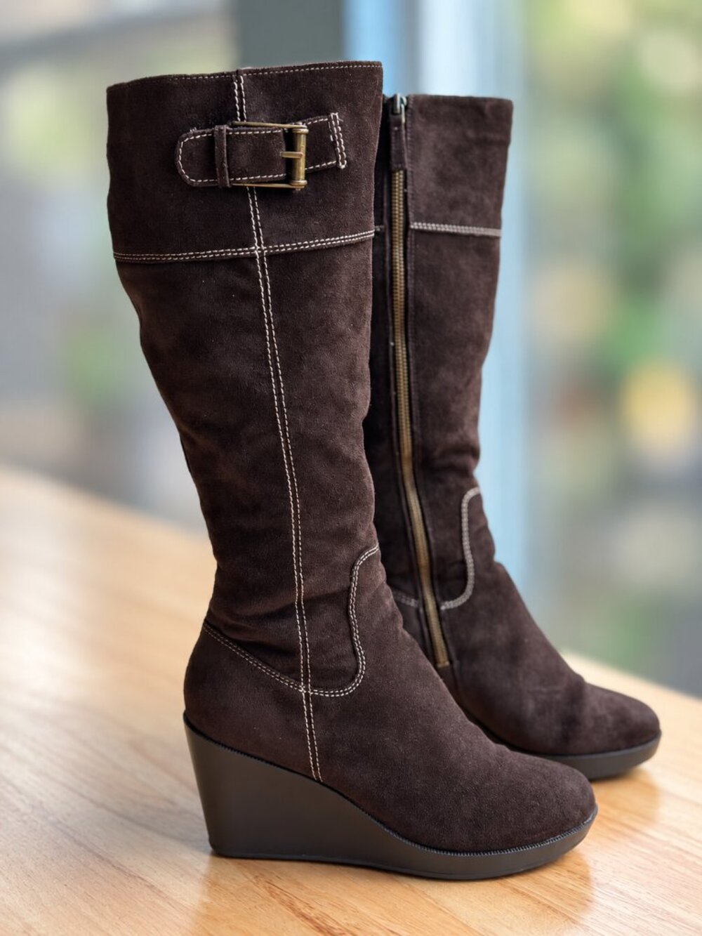 Cole Haan Brown Suede Waterproof Wedge Knee High Boots 6.5 - Picture 12 of 16
